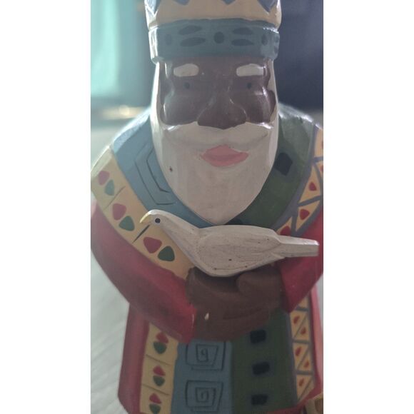 3 Vintage Painted Folk Art Christmas African / Brown Santa Figures Decor 10" - Picture 10 of 16